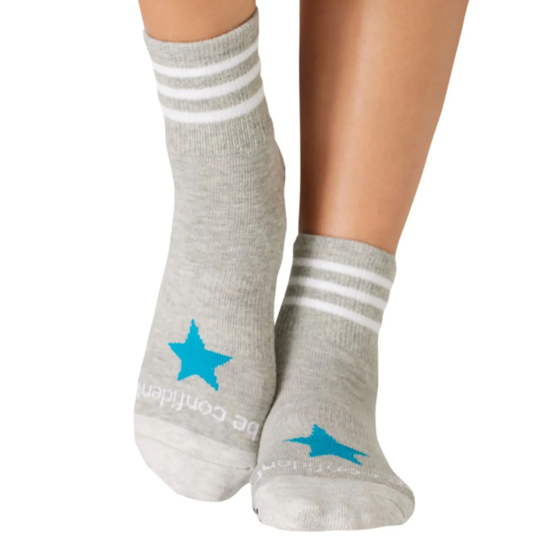 Be Confident - Heather Star Short Crew Grip Socks (Barre / Pilates)