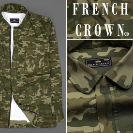 Bistre Green with Fuscous Brown Camouflage Printed Royal Oxford Designer zipper Jacket