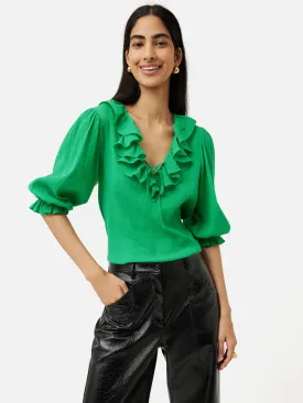 Cotton Crinkle Ruffle Top | Green