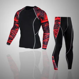 Crimson Abstract 2 Long Sleeve No Gi BJJ Compression Rash Guard & Leggings/Spats for Jiu Jitsu, MMA, Grappling & Wrestling Kit