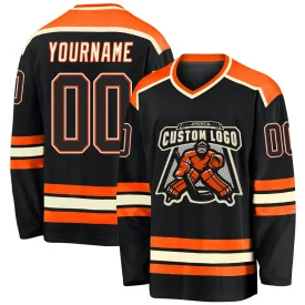 Custom Black Black Orange-Cream Hockey Jersey