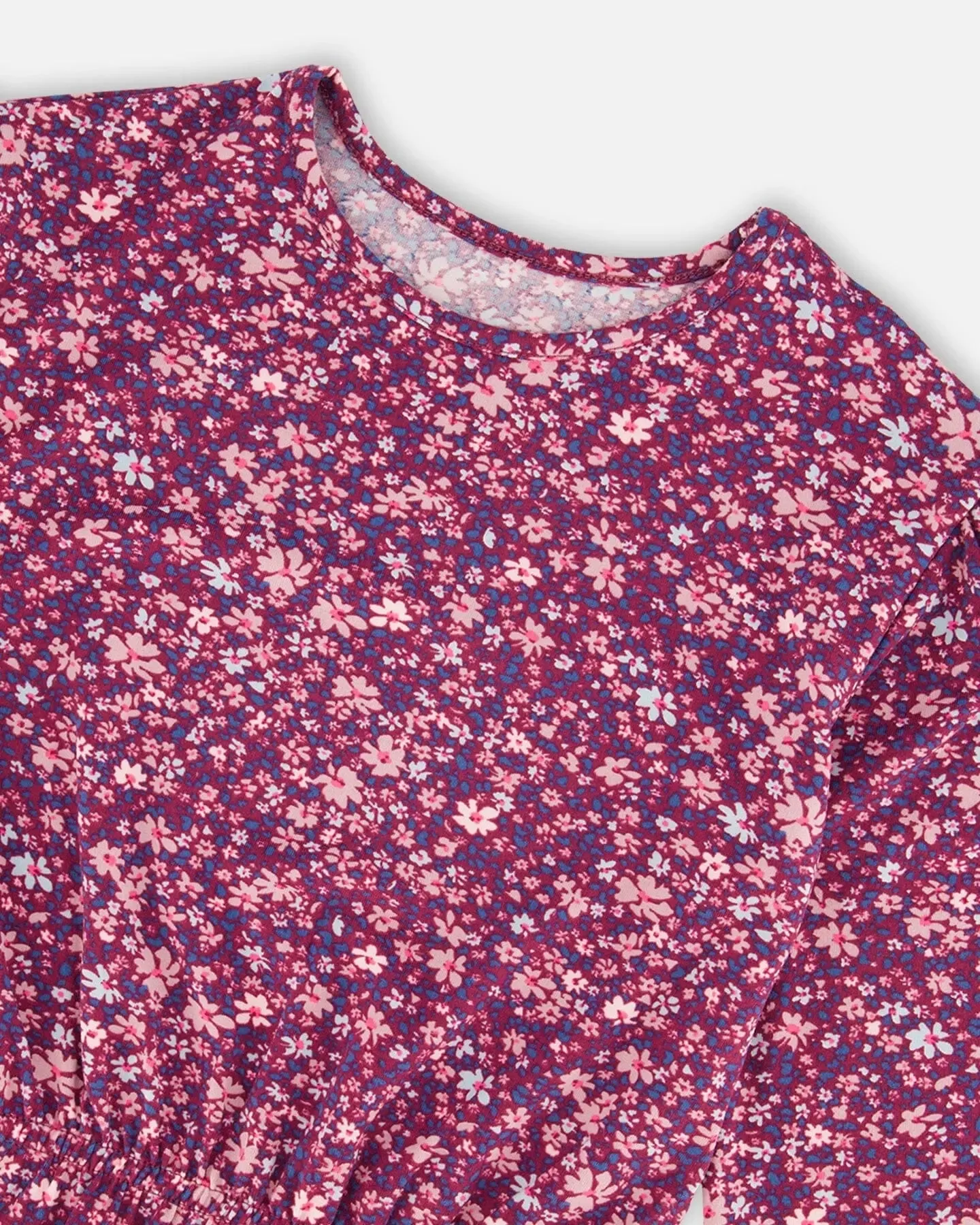 Elastic Waist Tunic Burgundy Printed Little Flowers