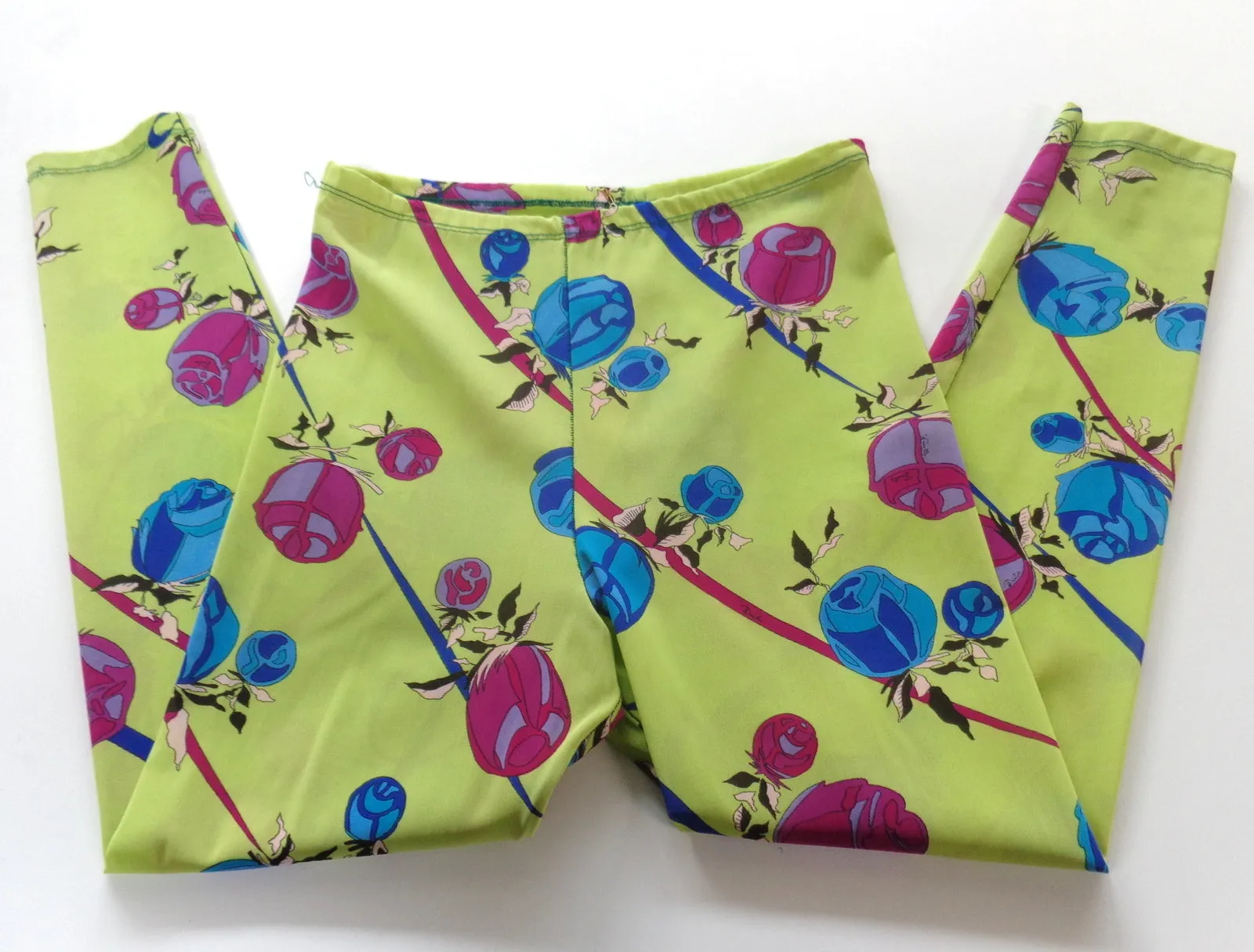 EMILIO PUCCI Chartreuse Spandex Floral Leggings Size Large