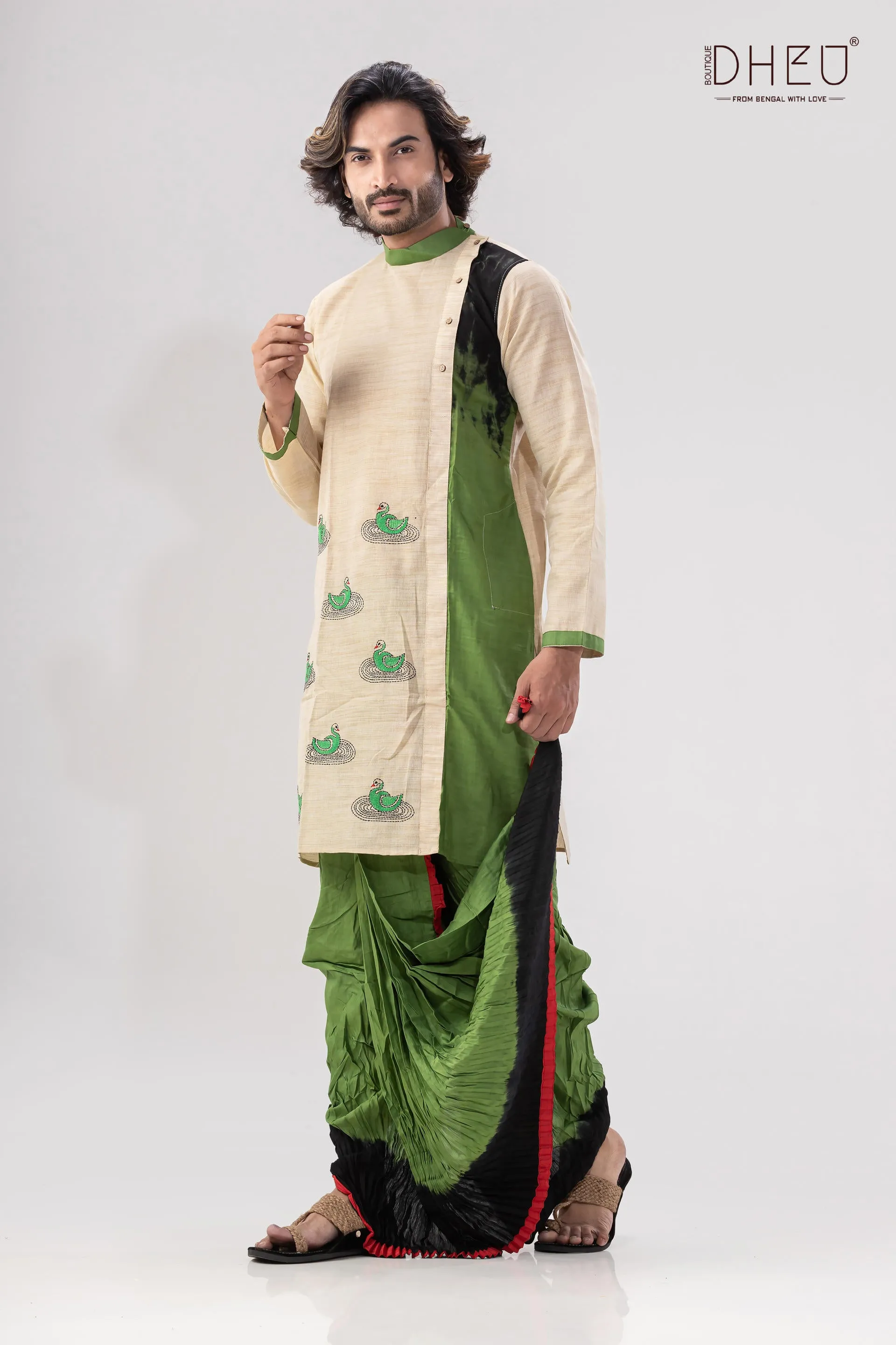 Traditional Hansjaru Kurta and Saree Matching Couple Set