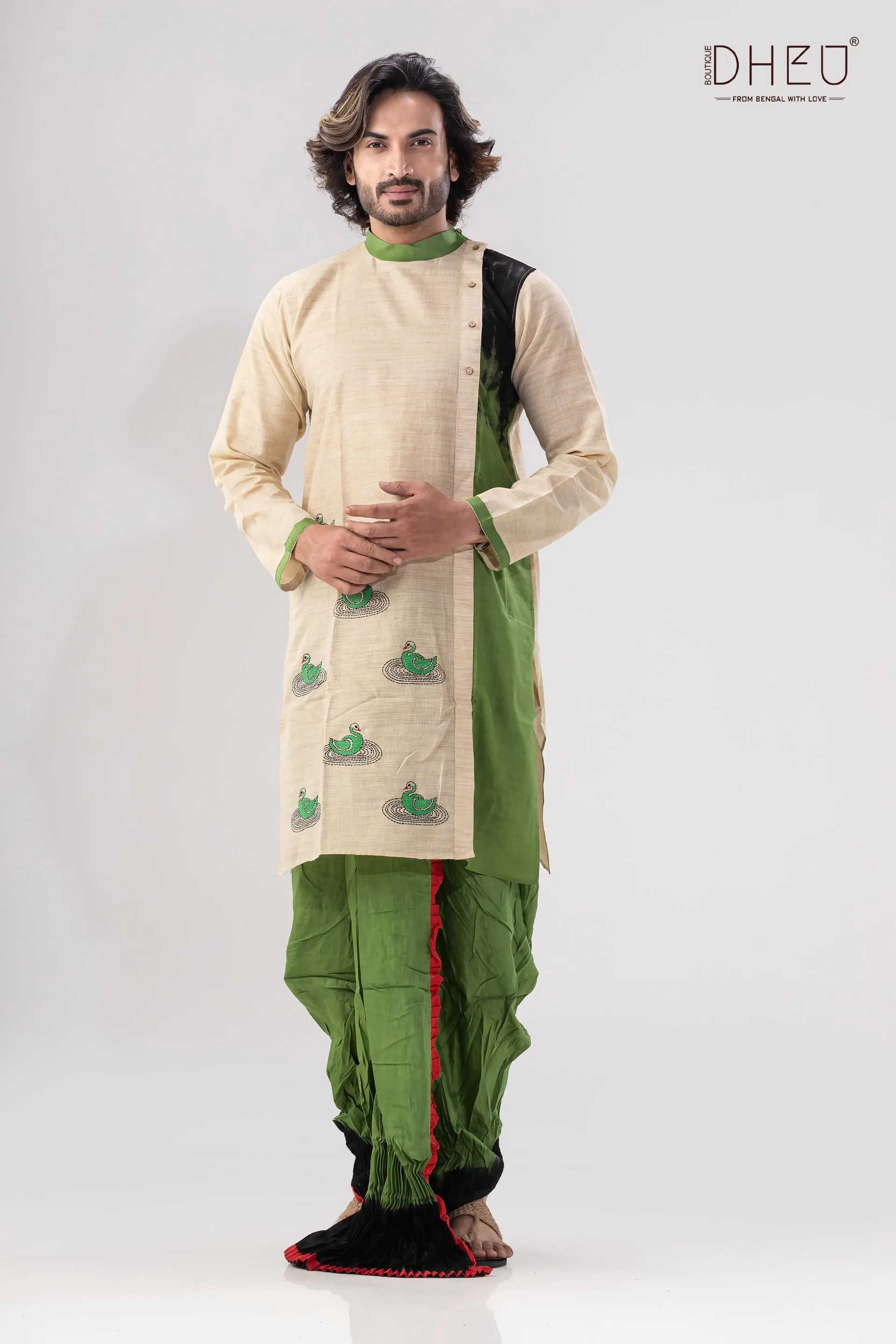 Traditional Hansjaru Kurta and Saree Matching Couple Set