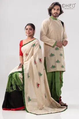 Traditional Hansjaru Kurta and Saree Matching Couple Set