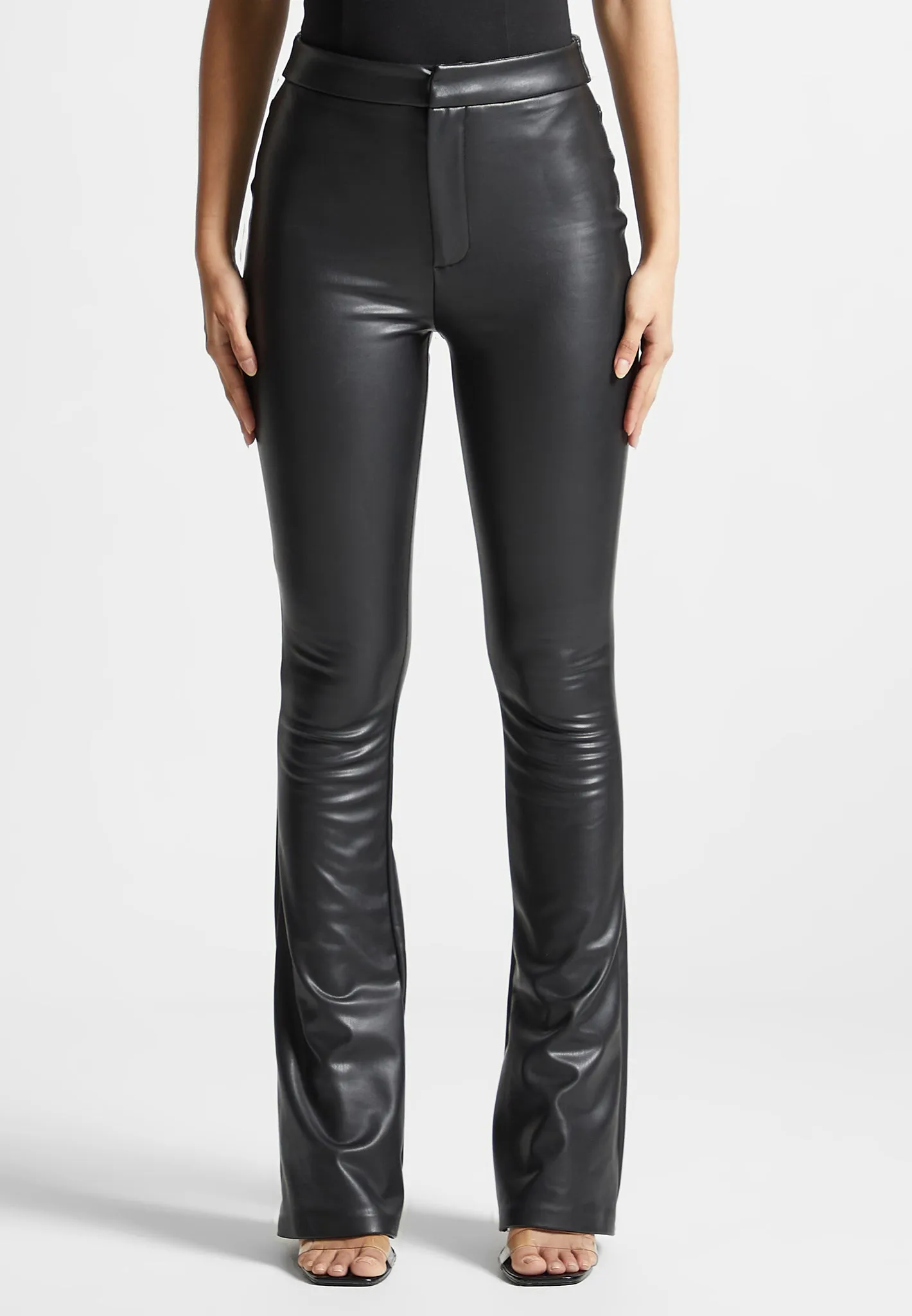 Leather Mini Flared Leggings - Black