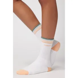 Namaste Stripe Crew Sock - Pure White (No Grip)