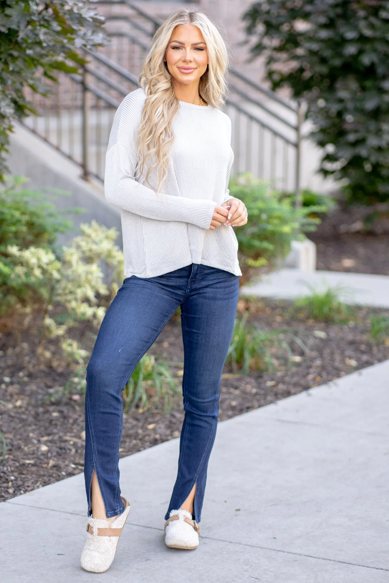 Ribbed Striped Long Sleeve T-Shirt