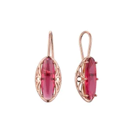 .Simple big oval red CZ wire hook rose gold earrings